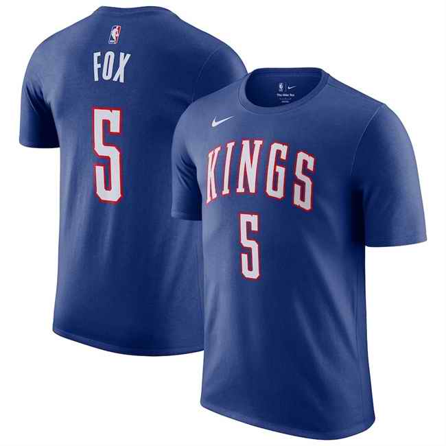 Men's Sacramento Kings #5 De'Aaron Fox Blue 2024/25 City Edition Name & Number T-Shirt