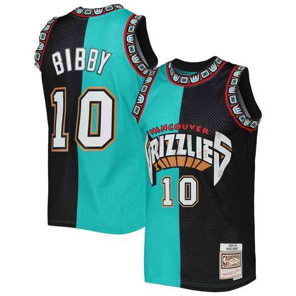 Men's Memphis Grizzlies #10 Mike Bibby Turquoise/Black Split 1998/99 Throwback Stitched Jersey