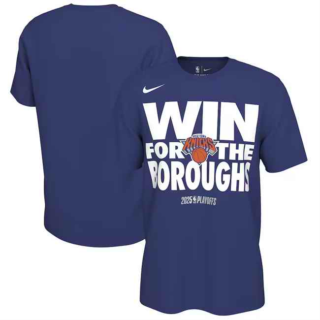 Men's New York Knicks Rush Blue 2025 Playoffs On-Court Mantra T-Shirt