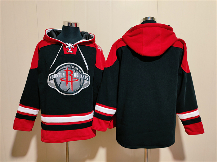 Men's Houston Rockets Blank Black/Red Lace-Up Pullover Hoodie
