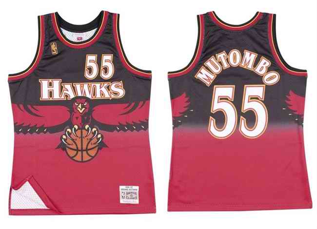 Men's Atlanta Hawks #55 Dikembe Mutombo Red 1996-97 Throwback Stitched Basketball Jersey