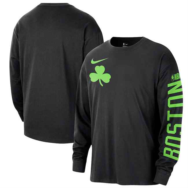 Men's Boston Celtics Black 2024/25 City Edition Essential Logo Long Sleeve T-Shirt