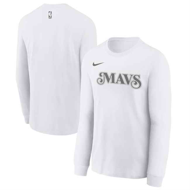 Men's Dallas Mavericks White 2024/25 City Edition Essential Logo Long Sleeve T-Shirt