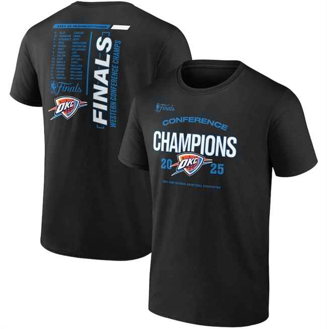 Men's Oklahoma City Thunder Black 2025 Western Conference Champions Roster Buzzer Beater T-Shirt