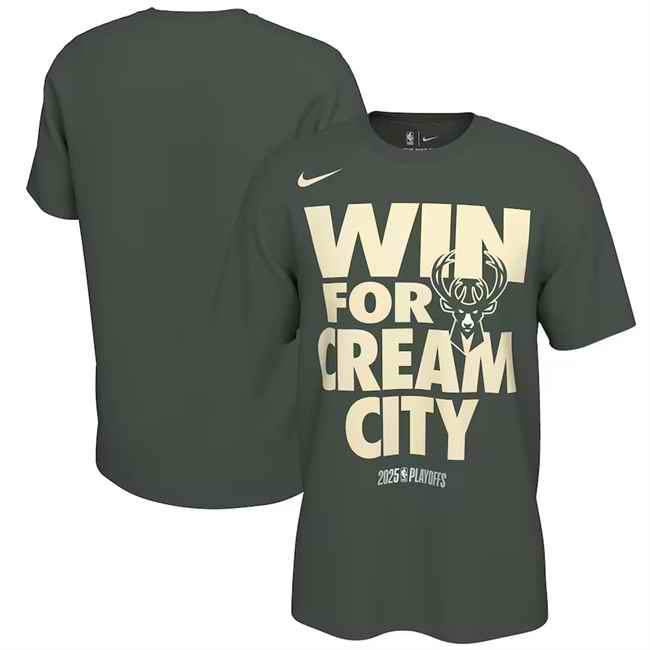 Men's Milwaukee Bucks Hunter Green 2025 Playoffs On-Court Mantra T-Shirt