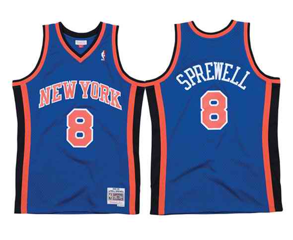 Men's New Yok Knicks #8 Latrell Sprewell Blue 1998-99 Road Swingman Stitched Jersey