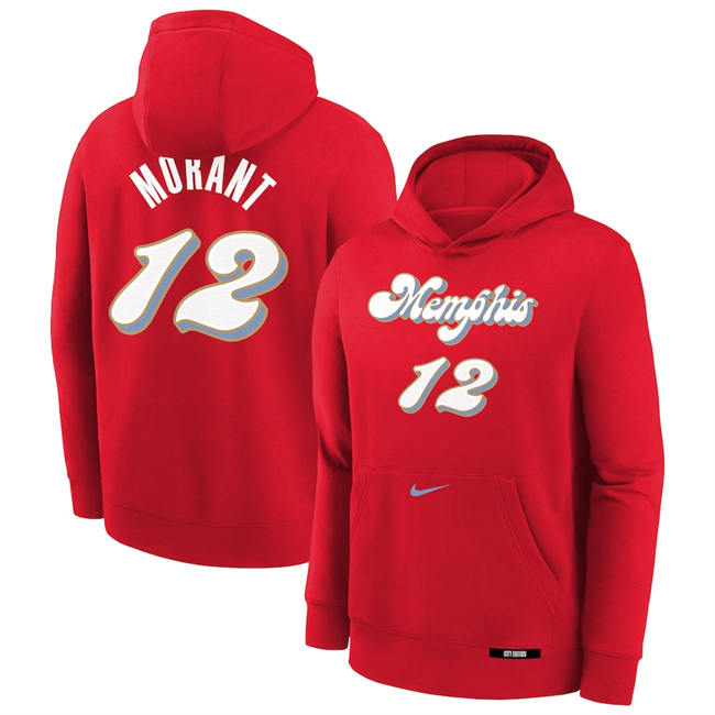 Men's Memphis Grizzlies #12 Ja Morant Red 2024/25 City Edition Fleece Club Pullover Hoodie
