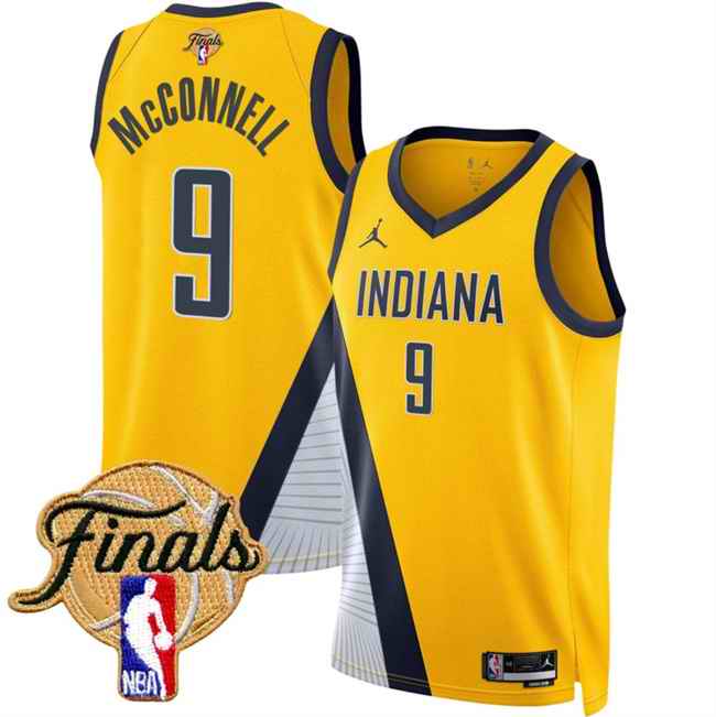Men's Indiana Pacers #9 T.J. McConnell Yellow 2025 Finals Statement Edition Stitched Basketball Jersey