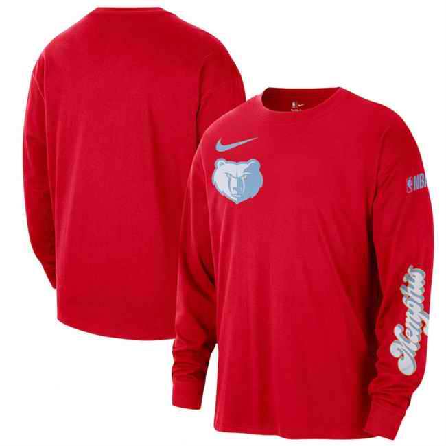 Men's Memphis Grizzlies Red 2024/25 City Edition Essential Logo Long Sleeve T-Shirt