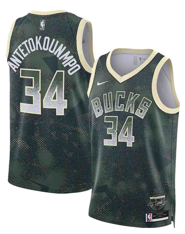 Men's Milwaukee Bucks #34 Giannis Antetokounmpo Green 2025 Select Series Swingman Stitched Basketball Jersey