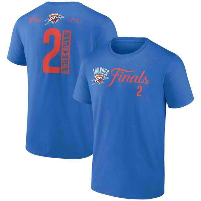 Men's Oklahoma City Thunder #2 Shai Gilgeous-Alexander Blue 2025 NBA Finals Court Vision Name & Number T-Shirt