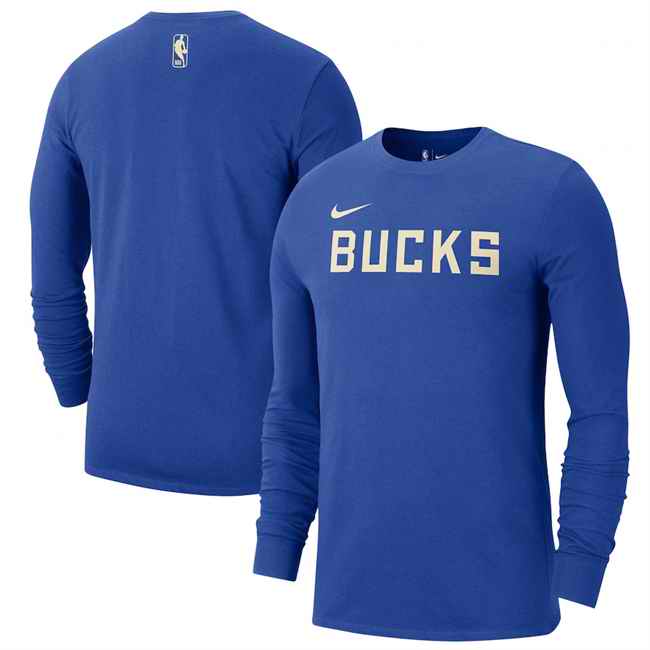 Men's Milwaukee Bucks Royal 2024/25 City Edition Essential Logo Long Sleeve T-Shirt