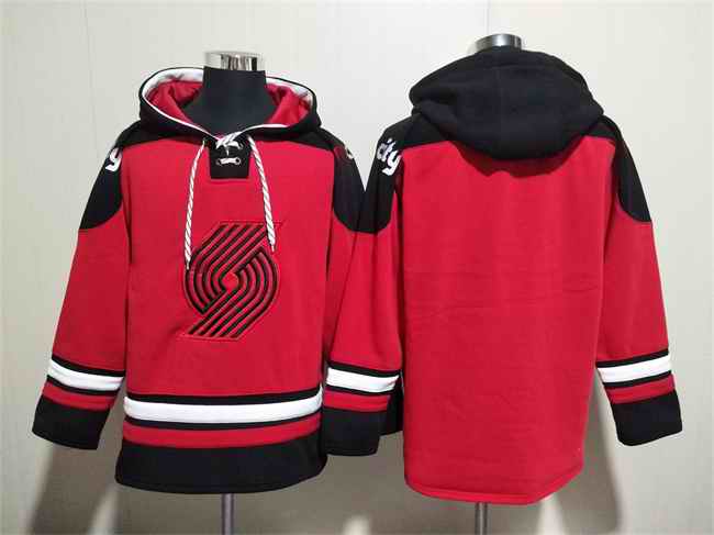 Men's Portland Trail Blazers Blank Red Lace-Up Pullover Hoodie