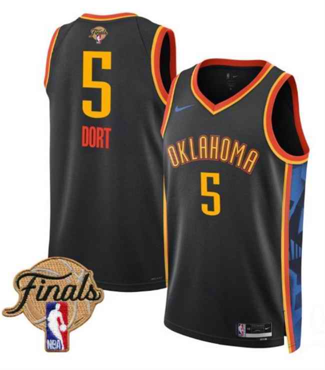 Men's Oklahoma City Thunder #5 Luguentz Dort Black 2024/25 City Edition Stitched Basketball Jersey