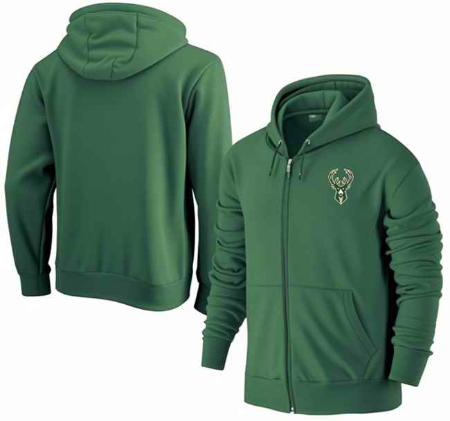 Men's Milwaukee Bucks Green Primary Logo Full-Zip Hoodie