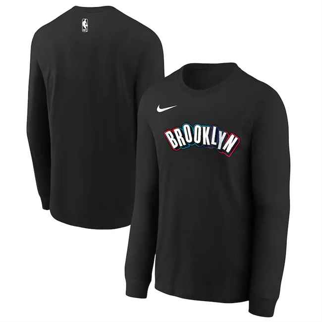 Men's Brooklyn Nets Black 2024/25 City Edition Essential Logo Long Sleeve T-Shirt