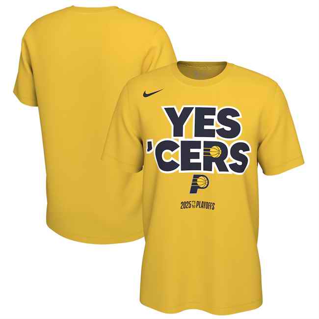 Men's Indiana Pacers Gold 2025 Playoffs On-Court Mantra T-Shirt