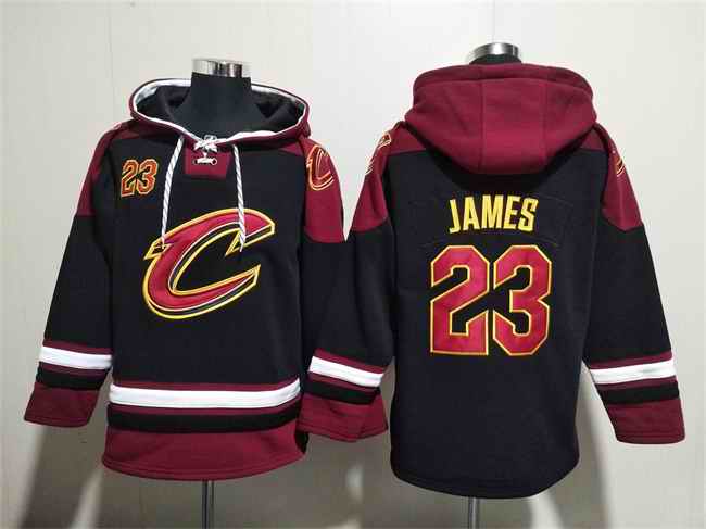 Men's Cleveland Cavaliers #23 LeBron James Black/Red Ageless Must-Have Lace-Up Pullover Hoodie