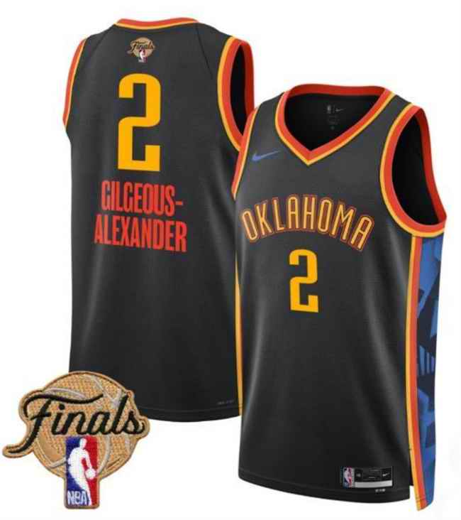 Men's Oklahoma City Thunder #2 Shai Gilgeous-Alexander Black 2025 Finals City Edition Stitched Basketball Jersey