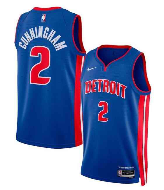 Men's Detroit Pistons #2 Cade Cunningham Blue 2024 Icon Edition Stitched Baseball Jersey