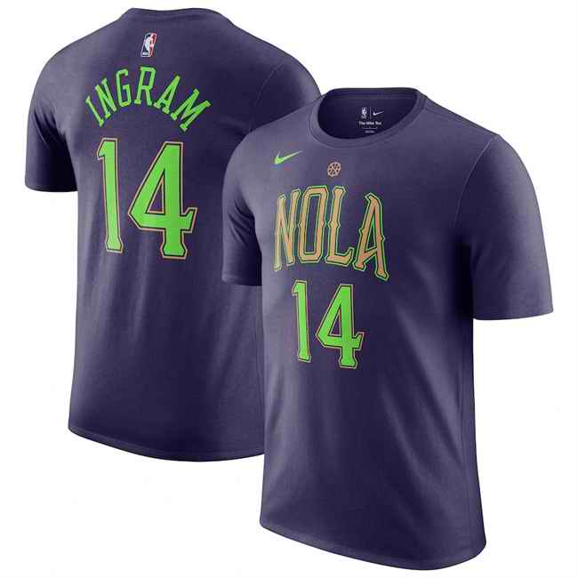 Men's New Orleans Pelicans #14 Brandon Ingram Purple 2024/25 City Edition Name & Number T-Shirt