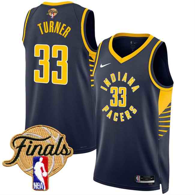 Men's Indiana Pacers #33 Myles Turner Navy 2025 Finals Icon Edition Stitched Basketball Jersey