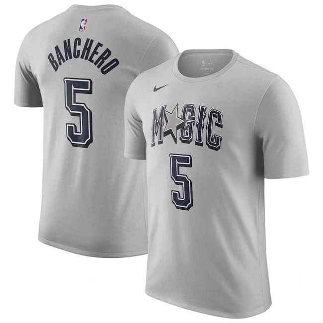 Men's Orlando Magic #5 Paolo Banchero Silver 2024/25 City Edition Name & Number T-Shirt