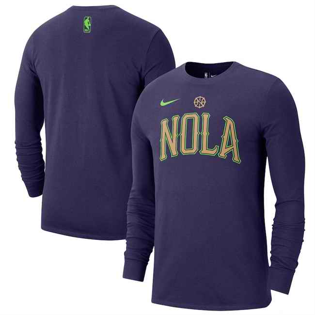 Men's New Orleans Pelicans Purple 2024/25 City Edition Essential Logo Long Sleeve T-Shirt