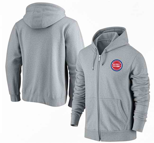 Men's Detroit Pistons Gray Primary Logo Full-Zip Hoodie