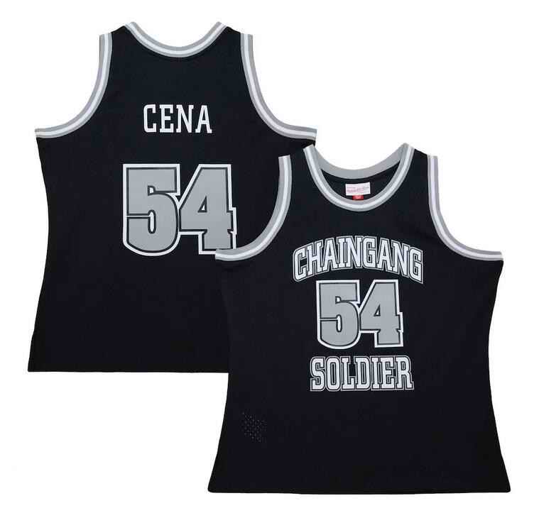 Men's Chain Gang Soldier #54 John Cena Black Stitched Basketball Jersey