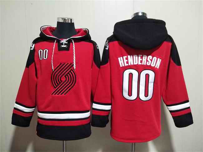 Men's Portland Trail Blazers #00 Scoot Henderson Red Lace-Up Pullover Hoodie
