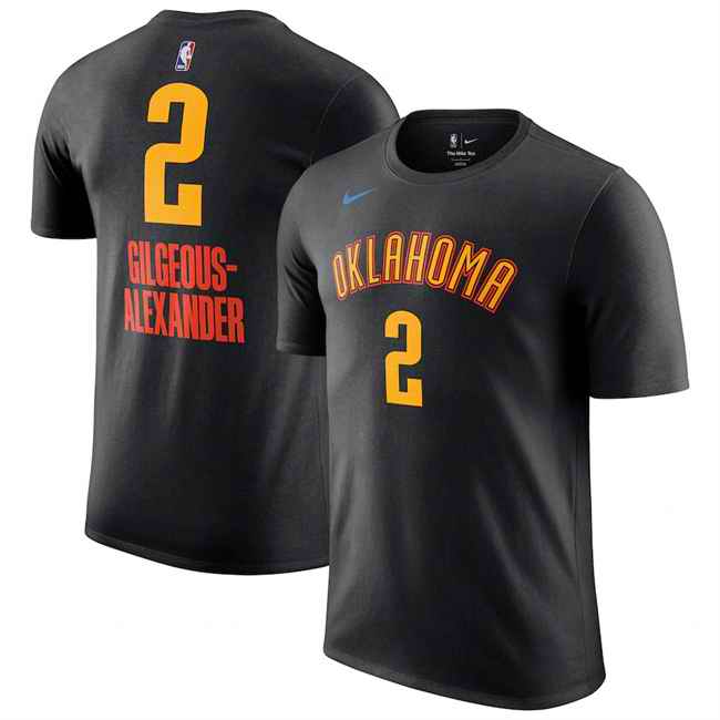 Men's Oklahoma City Thunder #2 Shai Gilgeous-Alexander Black 2024/25 City Edition Name & Number T-Shirt