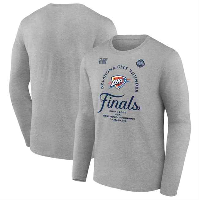 Men's Oklahoma City Thunder Heather Gray 2025 Western Conference Champions Locker Room Long Sleeve T-Shirt