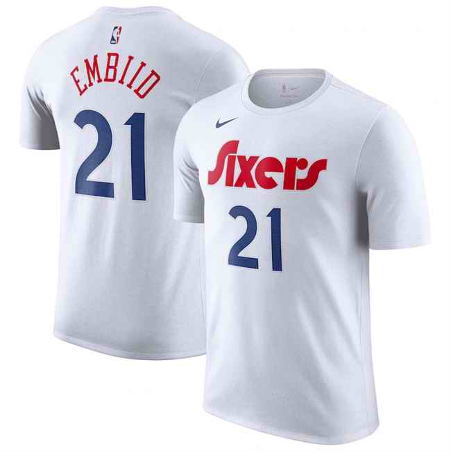 Men's Philadelphia 76ers #21 Joel Embiid White 2024/25 City Edition Name & Number T-Shirt