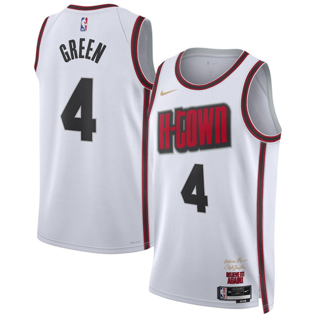 Men's Houston Rockets #4 Jalen Green White 2024/25 City Edition Stitched Jersey
