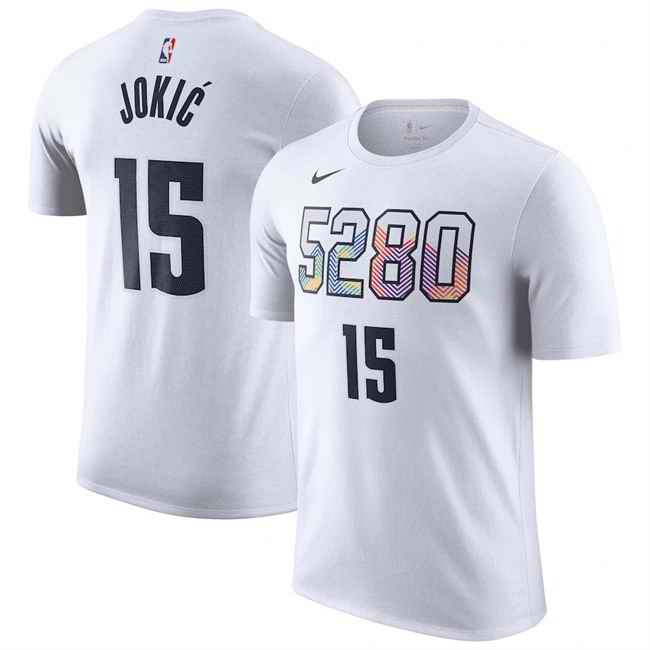 Men's Denver Nuggets #15 Nikola Jokic White 2024/25 City Edition Name & Number T-Shirt