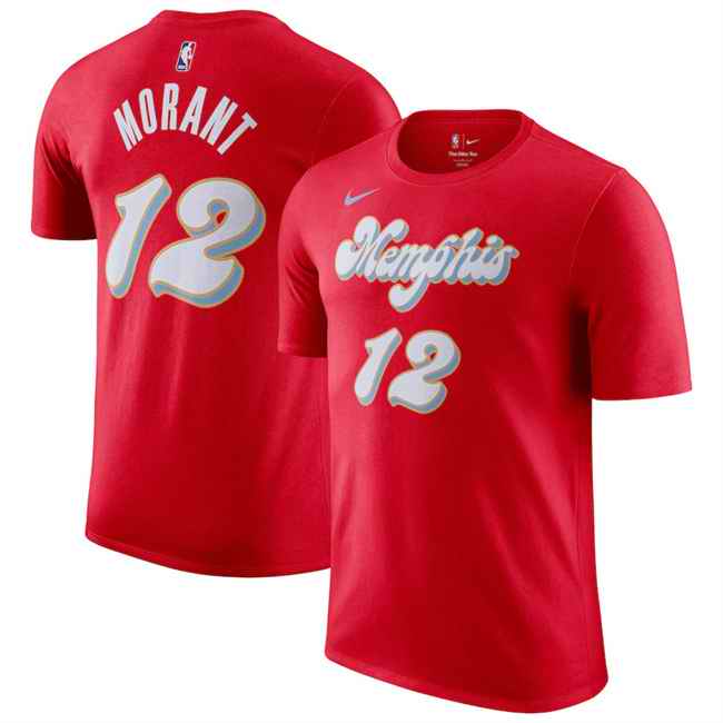 Men's Memphis Grizzlies #12 Ja Morant Red 2024/25 City Edition Name & Number T-Shirt