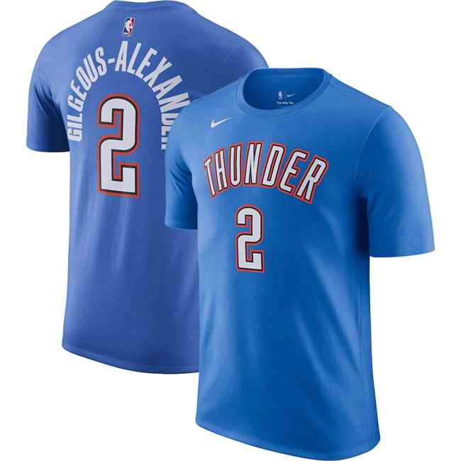 Men's Oklahoma City Thunder #2 Shai Gilgeous-Alexander Blue Icon 2022/23 Name & Number T-Shirt