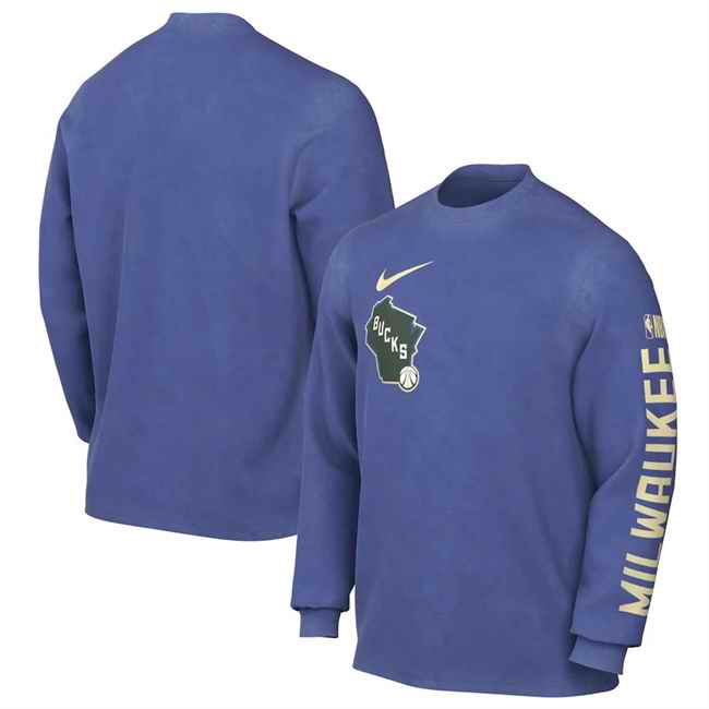 Men's Milwaukee Bucks Royal 2024/25 City Edition Courtside Max90 Heavyweight Long Sleeve T-Shirt