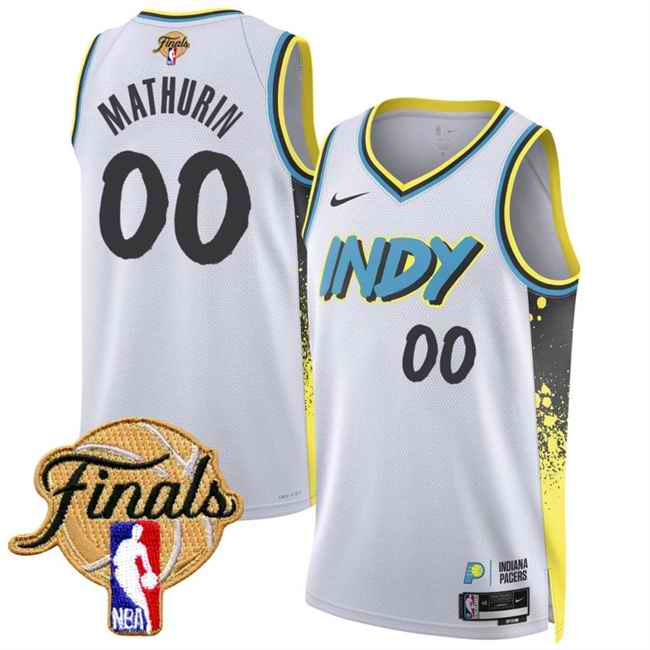 Men's Indiana Pacers #00 Bennedict Mathurin White 2024/25 City Edition  Stitched Basketball Jersey