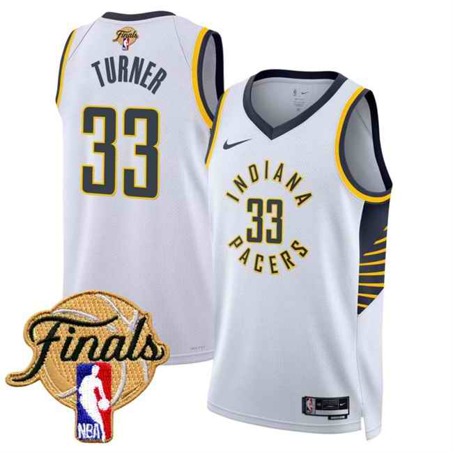 Men's Indiana Pacers #33 Myles Turner White 2025 Finals Association Edition Stitched Basketball Jersey