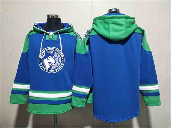 Men's Minnesota Timberwolves Blank Royal Lace-Up Pullover Hoodie