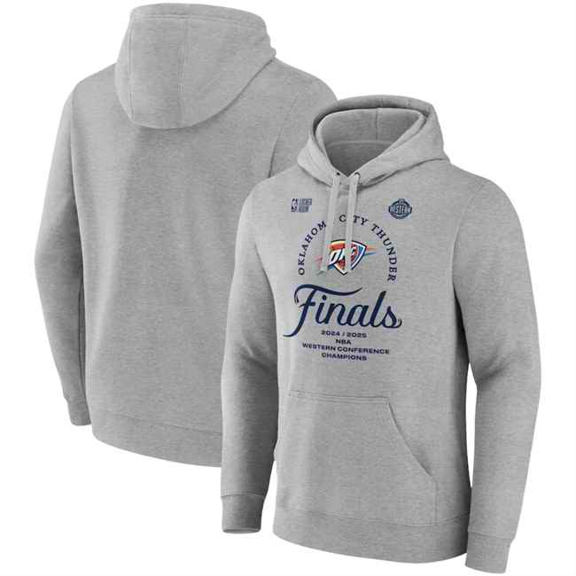 Men's Oklahoma City Thunder Heather Gray 2025 Western Conference Champions Locker Room Pullover Hoodie