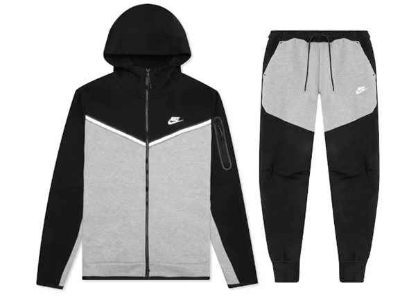 Men's Black/Dark Gray Heather/White Tech Fleece Full Zip Hoodie & Joggers Set