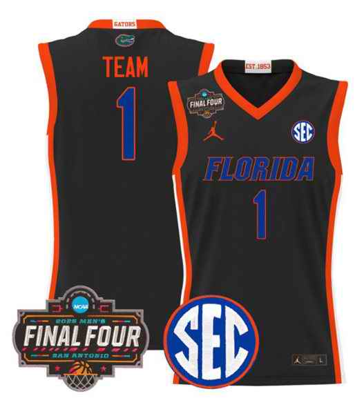 Men's Florida Gators #1 Black 2025 Final Four Patch Stitched Basketball Jersey