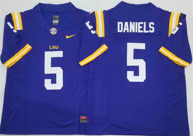 Men's LSU Tigers #5 Jayden Daniels Purple F.U.S.E. Stitched Jersey