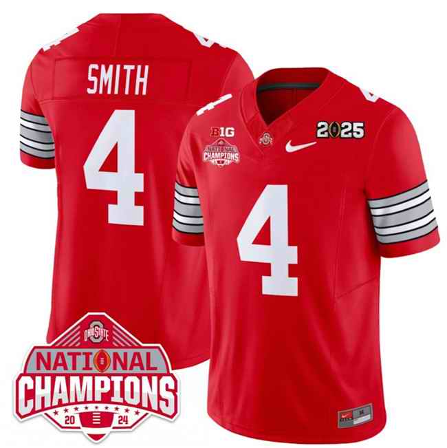 Men's Ohio State Buckeyes #4 Jeremiah Smith Red 2025 CFP Final With National Champions Patch F.U.S.E. Vapor Limited Stitched Football Jersey