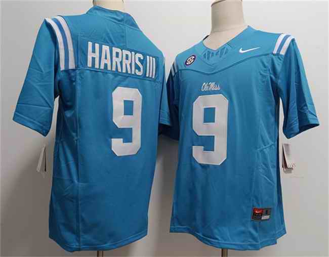 Men's Ole Miss Rebels #9 Tres Harris III Powder Blue F.U.S.E. Stitched Football Jersey
