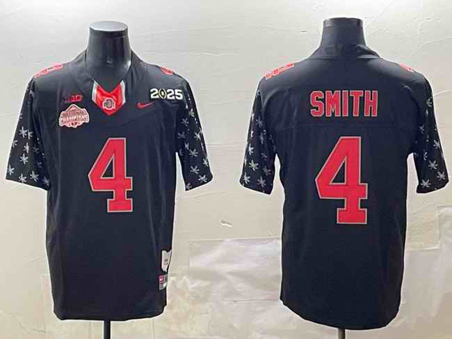 Men's Ohio State Buckeyes #4 Jeremiah Smith Black 2025 CFP Final With National Champions Patch F.U.S.E. Vapor Limited Stitched Football Jersey