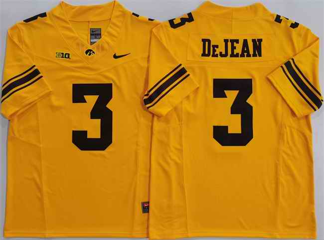 Men's Iowa Hawkeyes #3 Cooper DeJean Yellow F.U.S.E. Stitched Jersey